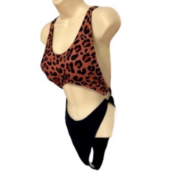 Leopard Cheetah Swimsuit Monokini  Swimwear Women One-Piece Metal Rings Medium - Picture 2 of 14